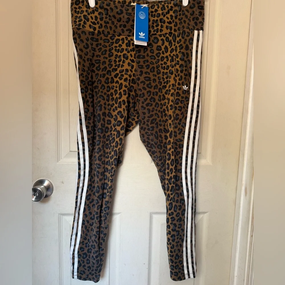 Adidas Leopard Print 3 Stripe Leggings Women’s Size XL - Picture 4 of 10